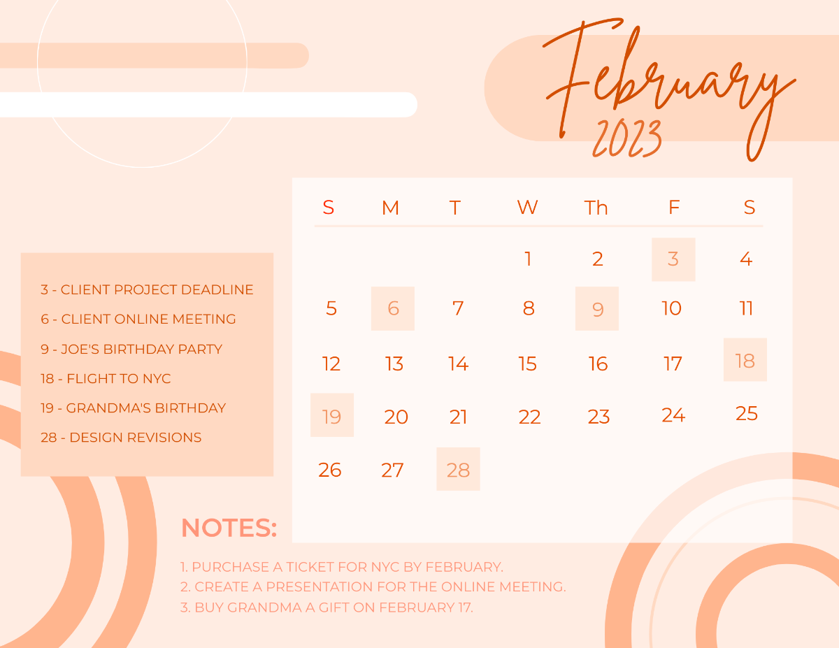 Calligraphy February 2023 Calendar Template