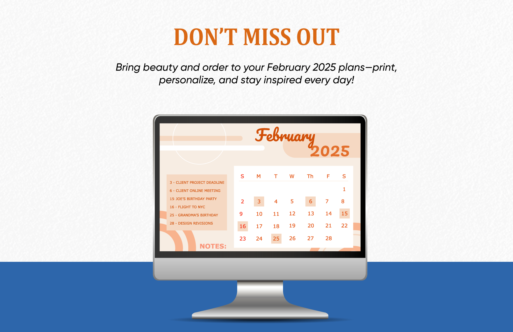 Calligraphy February 2025 Calendar
