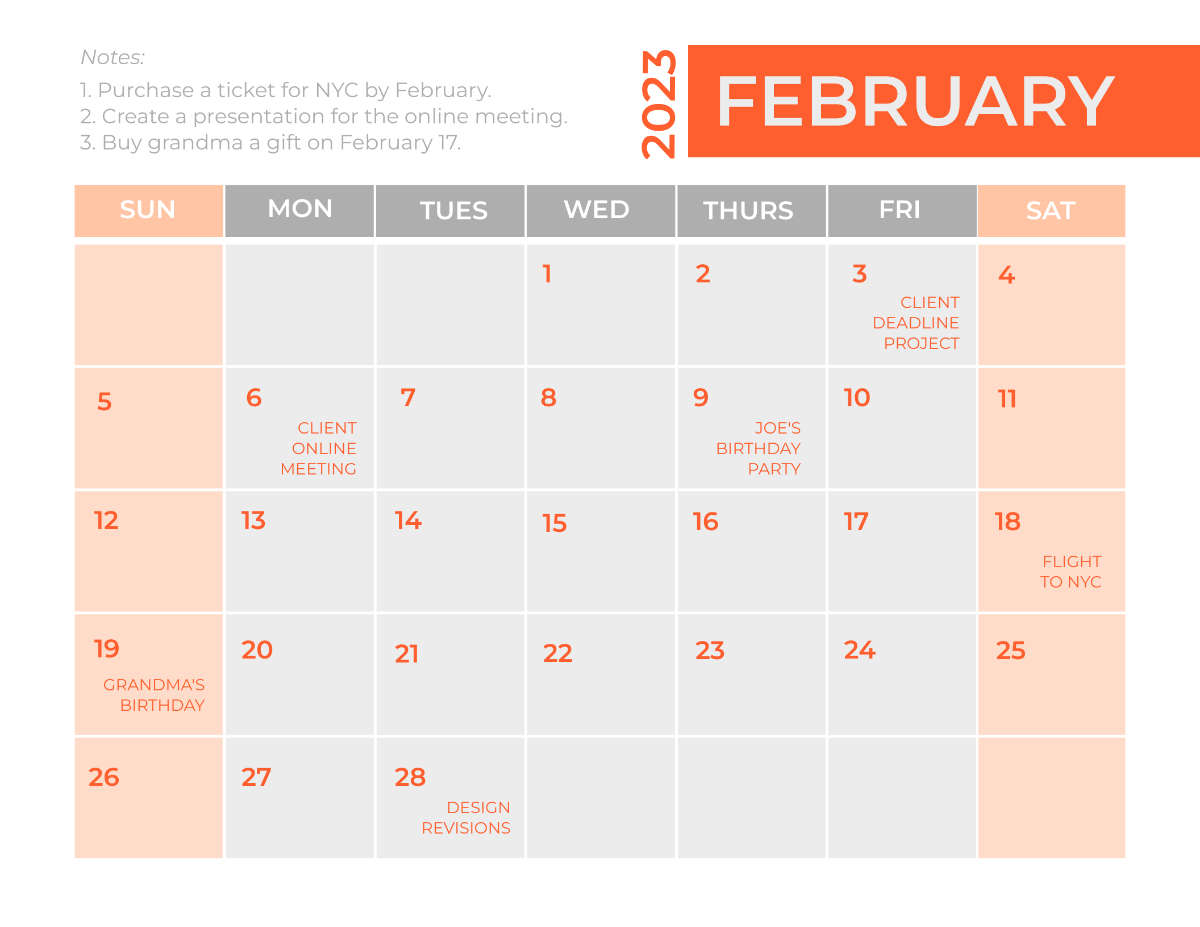 Simple February 2023 Calendar Template