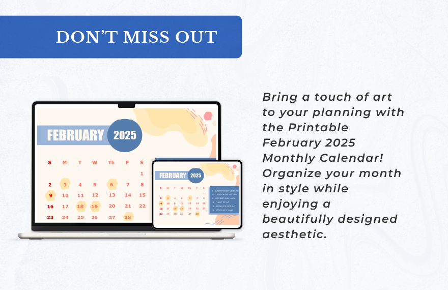 Printable February 2025 Monthly Calendar Template
