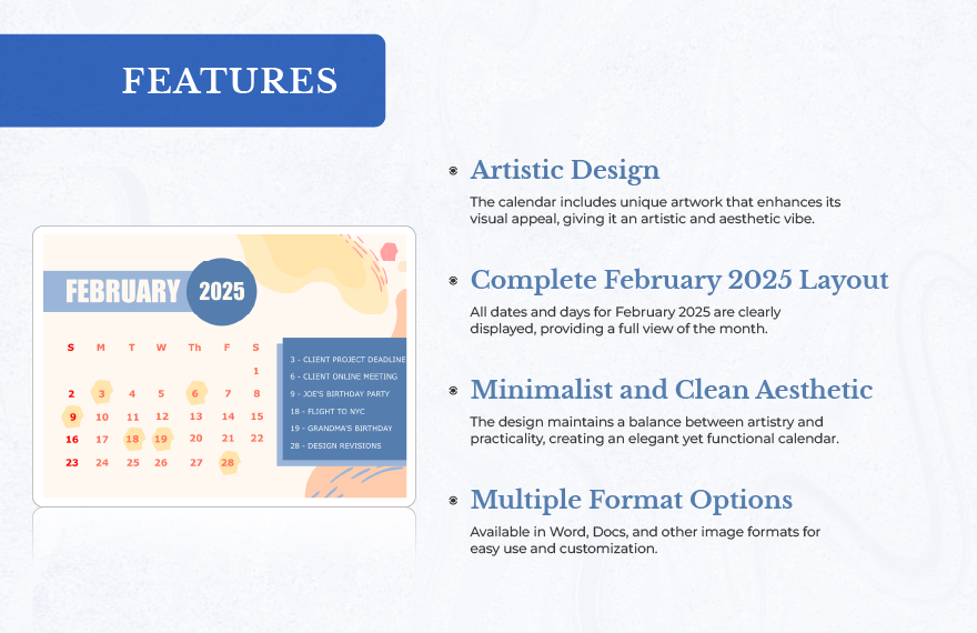 Printable February 2025 Monthly Calendar Template