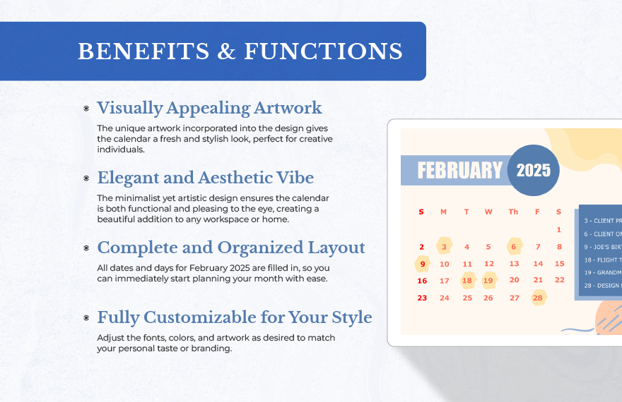 Printable February 2025 Monthly Calendar Template