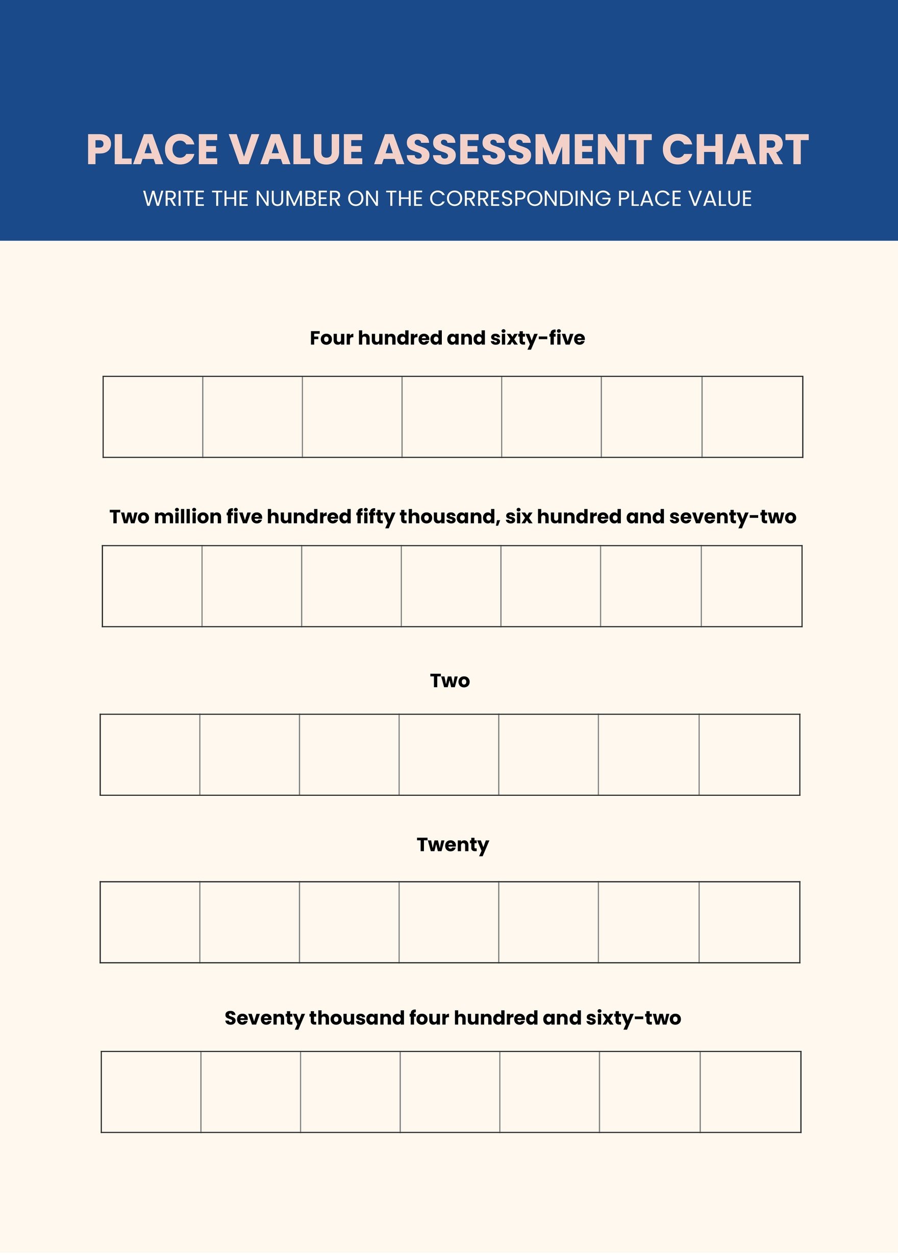 Free Place Value Assessment Chart in PDF, Illustrator