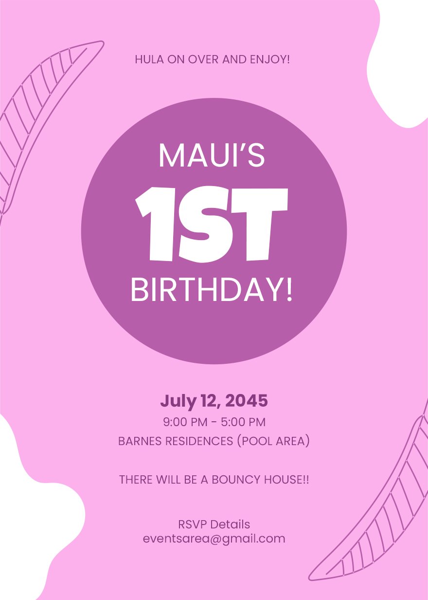 1st Birthday Luau Invitation