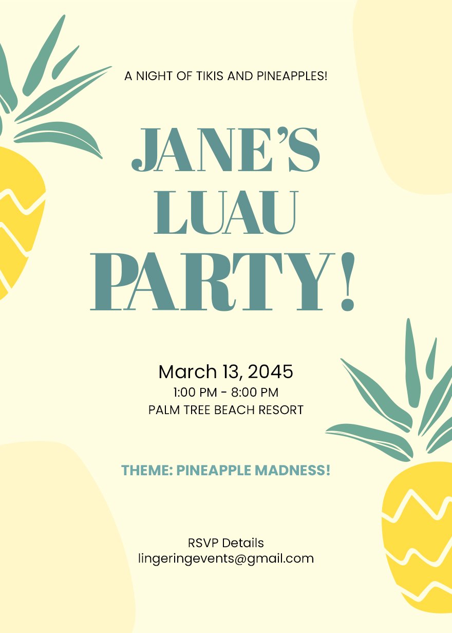 Free Pineapple Luau Birthday Invitation in Word, Google Docs, Illustrator, PSD