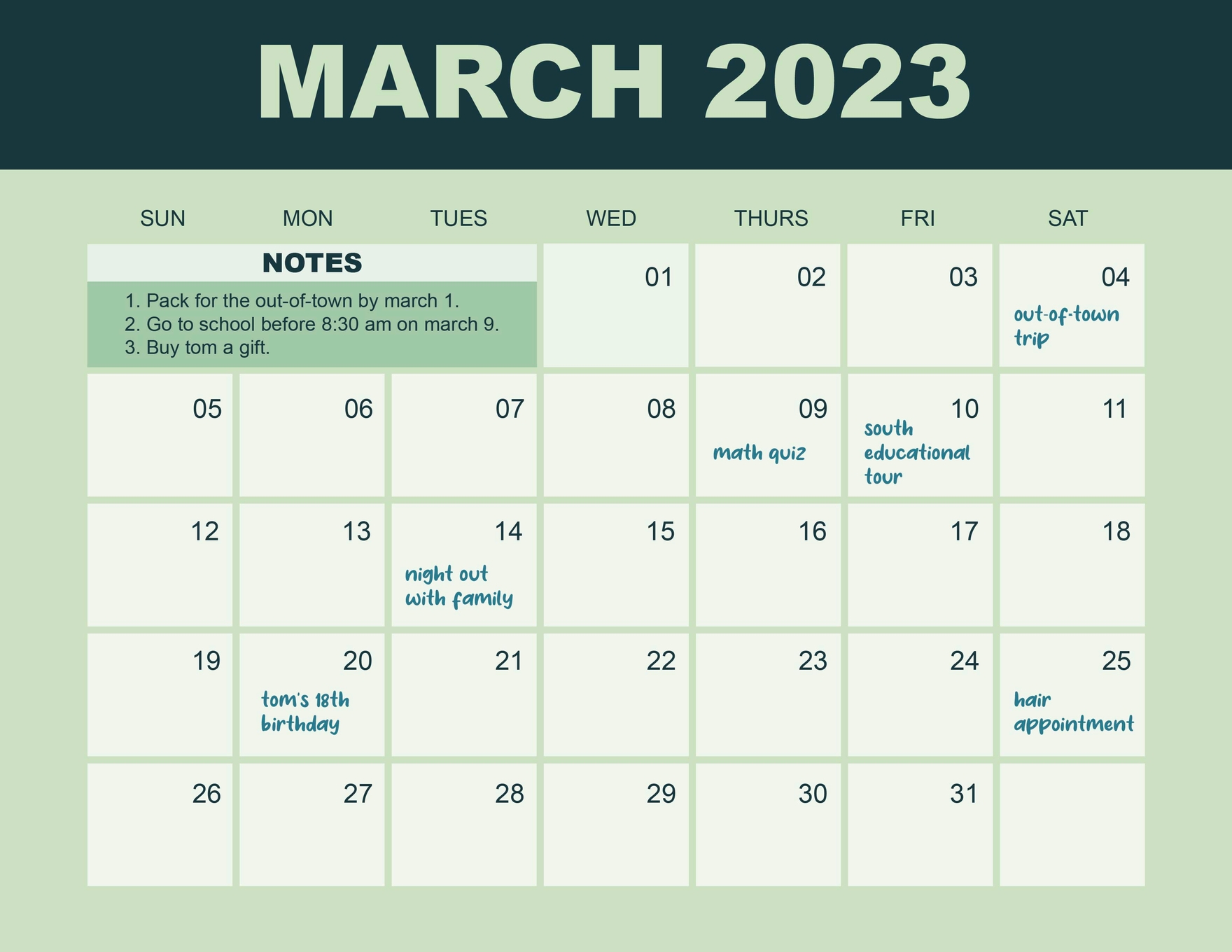 March 2023 Calendar Template in Google Docs, PSD, Illustrator, Pages, Word - Download | Template.net