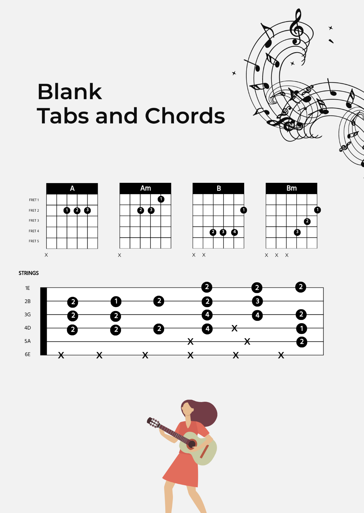 Guitar Blank Tabs & Chords Chart Template
