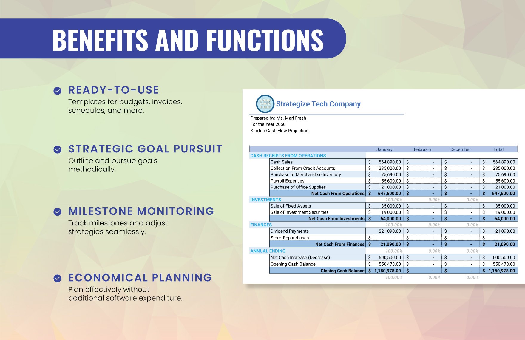 Startup CashFlow Projection Template