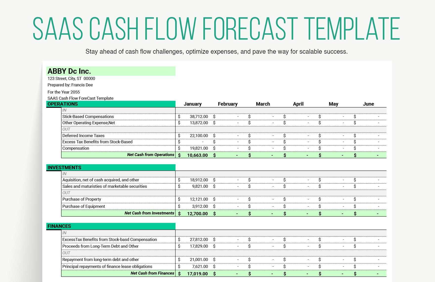 SaaS Cash Flow Forecast Template
