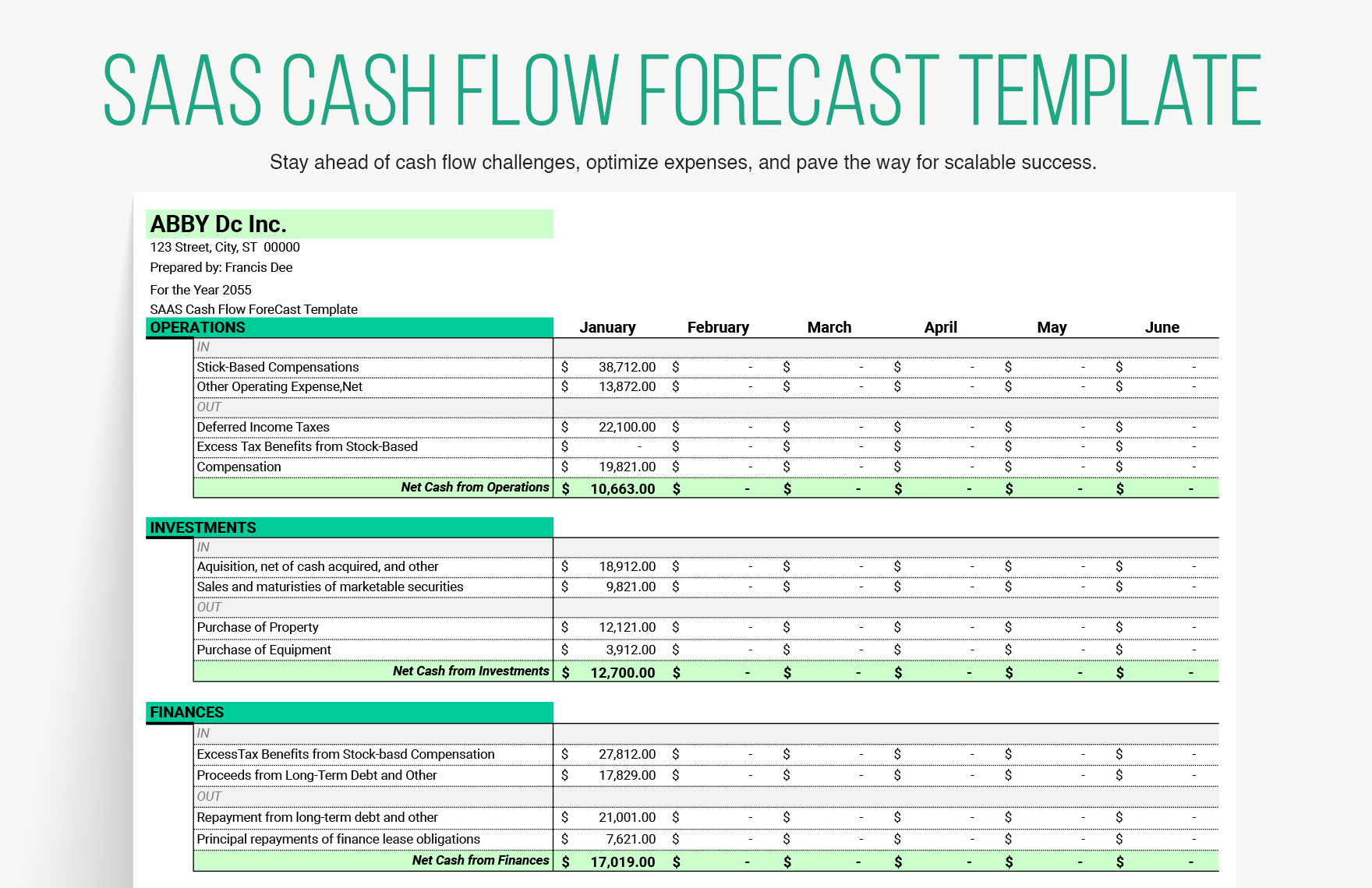 SaaS Cash Flow Forecast Template Download in Excel Google Sheets