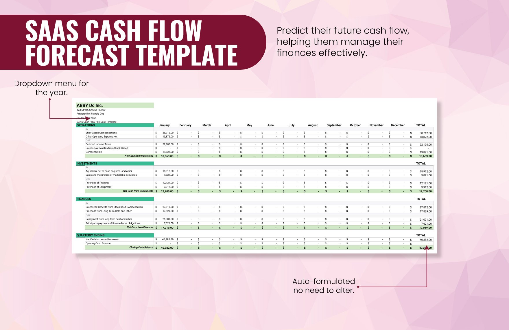SaaS Cash Flow Forecast Template