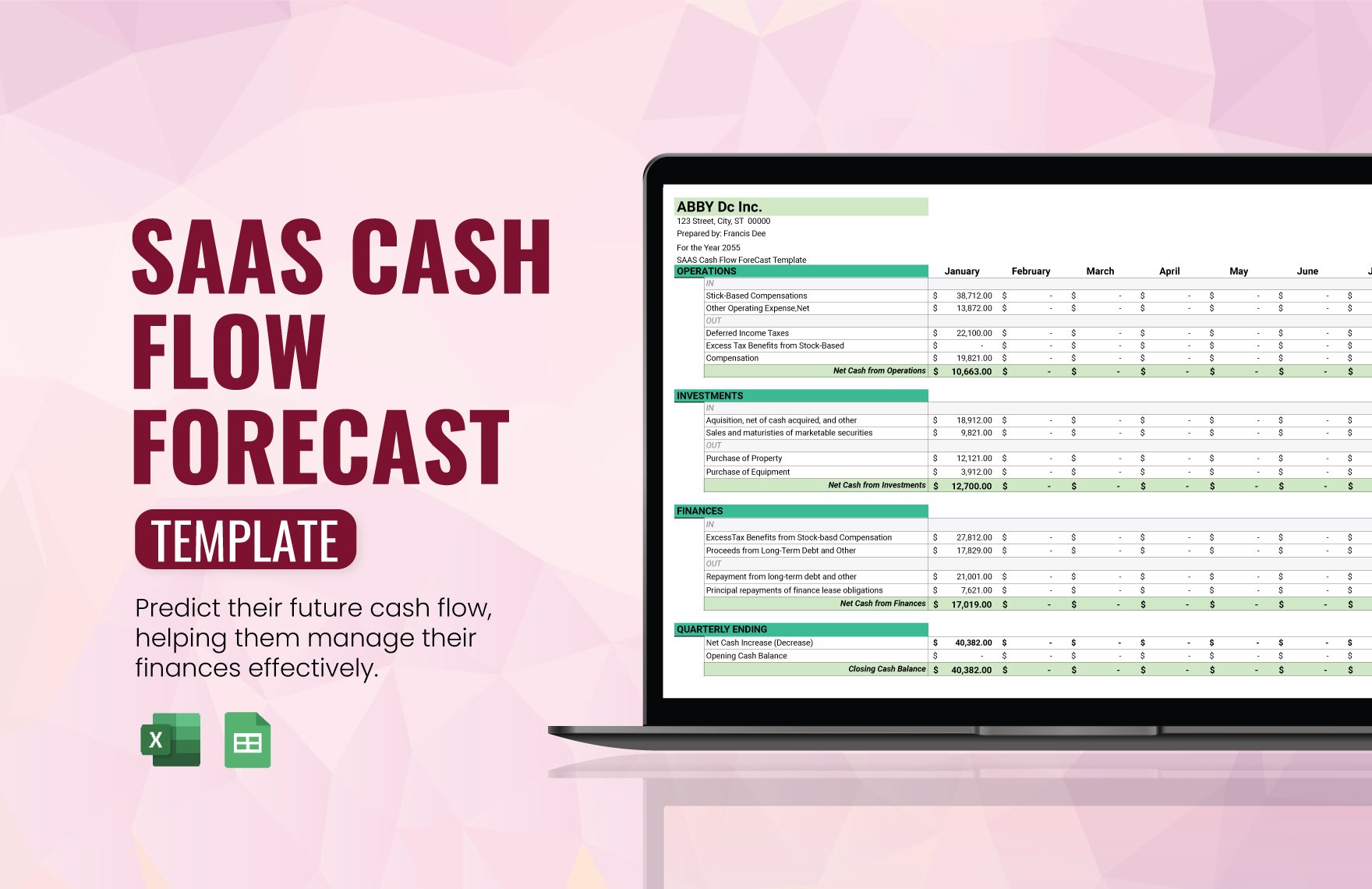 SaaS Cash Flow Forecast Template in Excel, Google Sheets