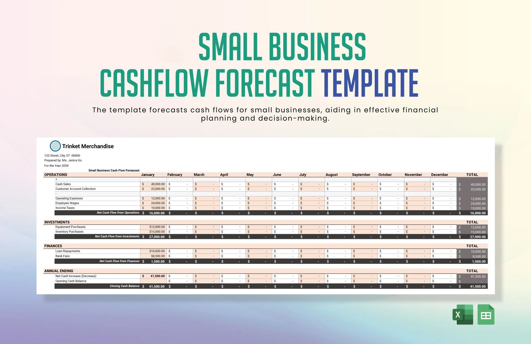 Free Small Business Cash Flow Forecast Template in Excel, Google Sheets