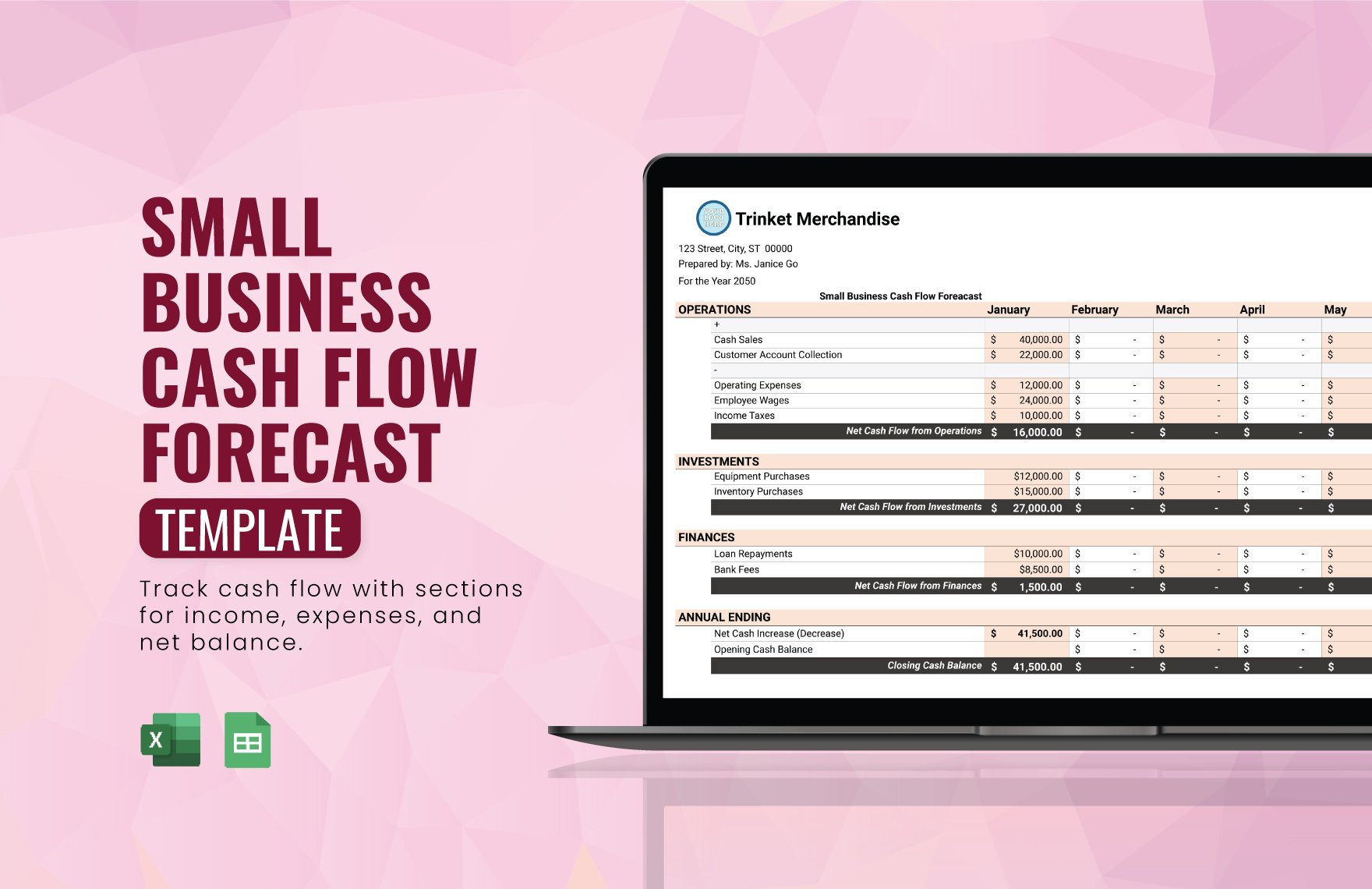 Free Small Business Cash Flow Forecast Template in Excel, Google Sheets
