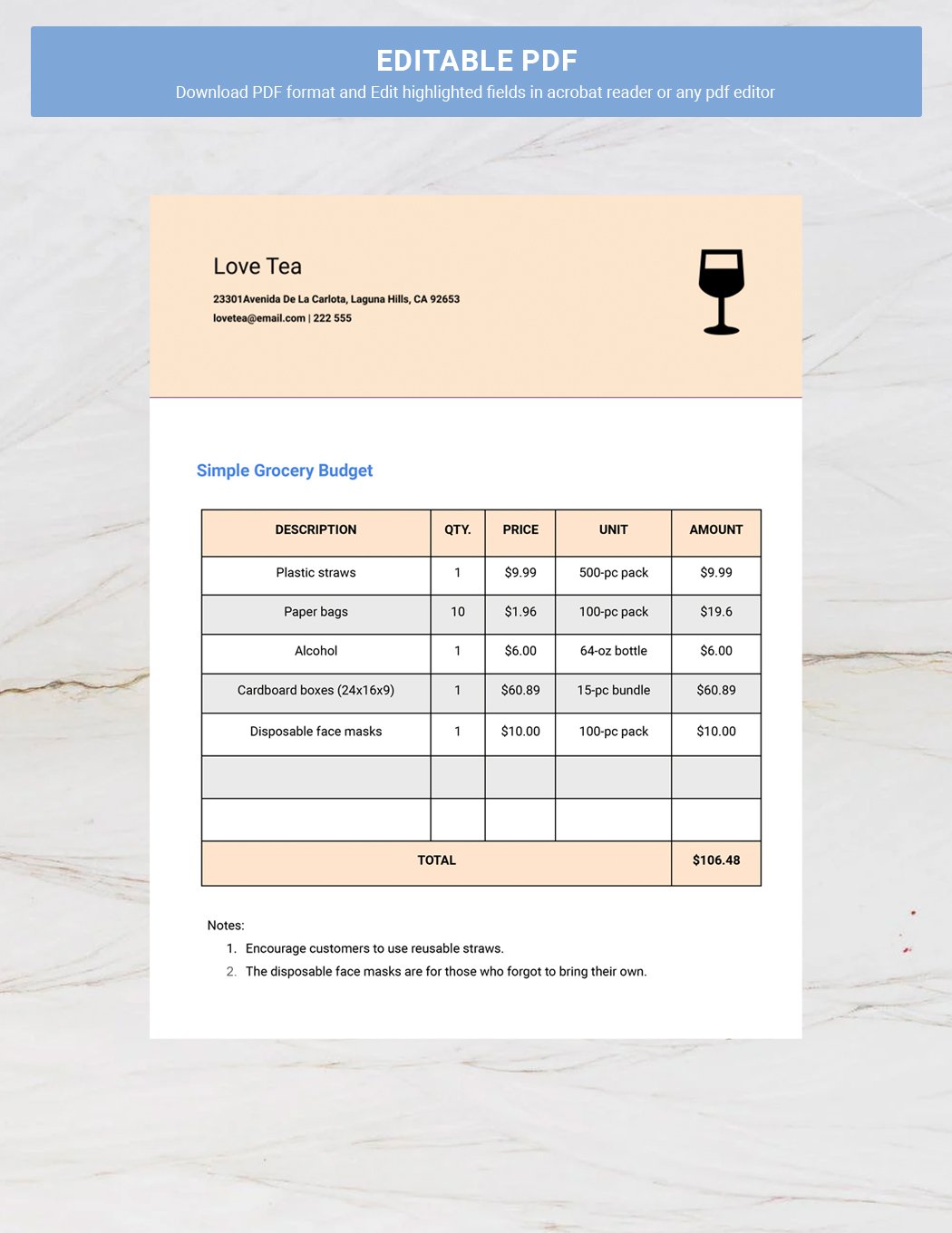 Free Simple Grocery Budget Template