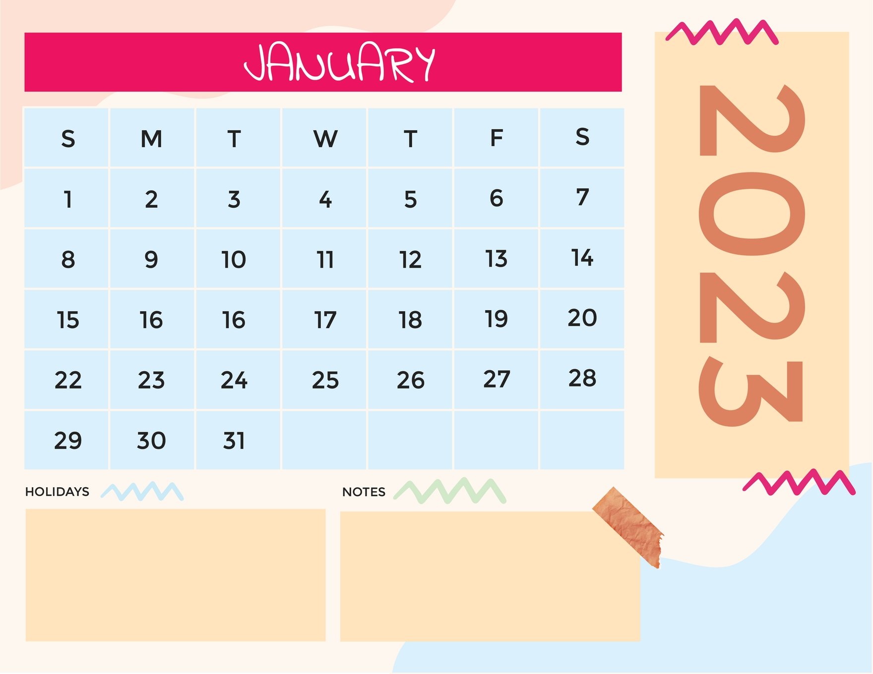 Colorful 2023 Calendar in Illustrator, Word, PSD, Google Docs ...