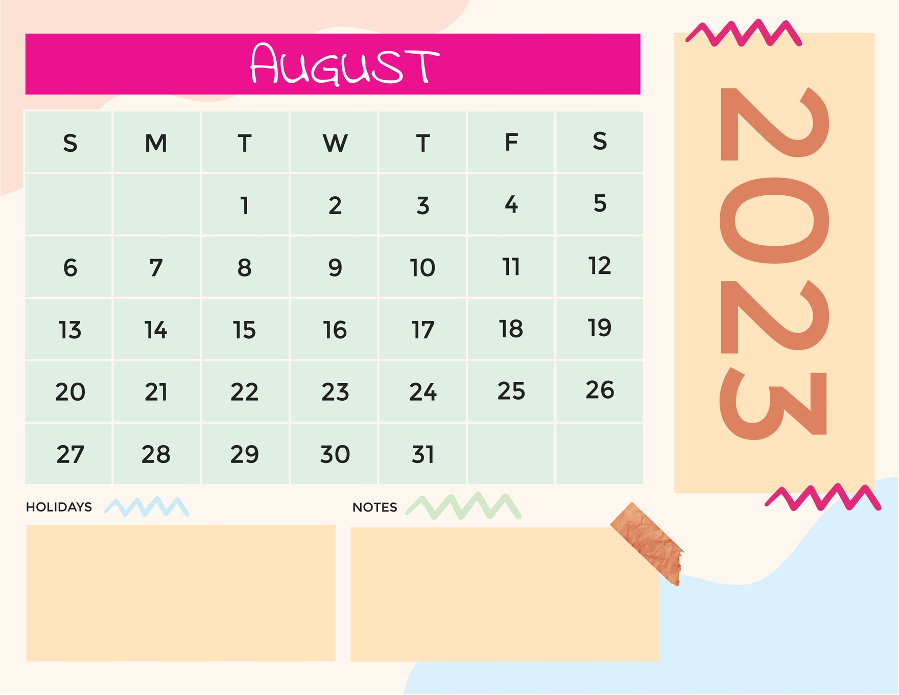 Colorful 2023 Calendar - Download in Word, Google Docs, Illustrator