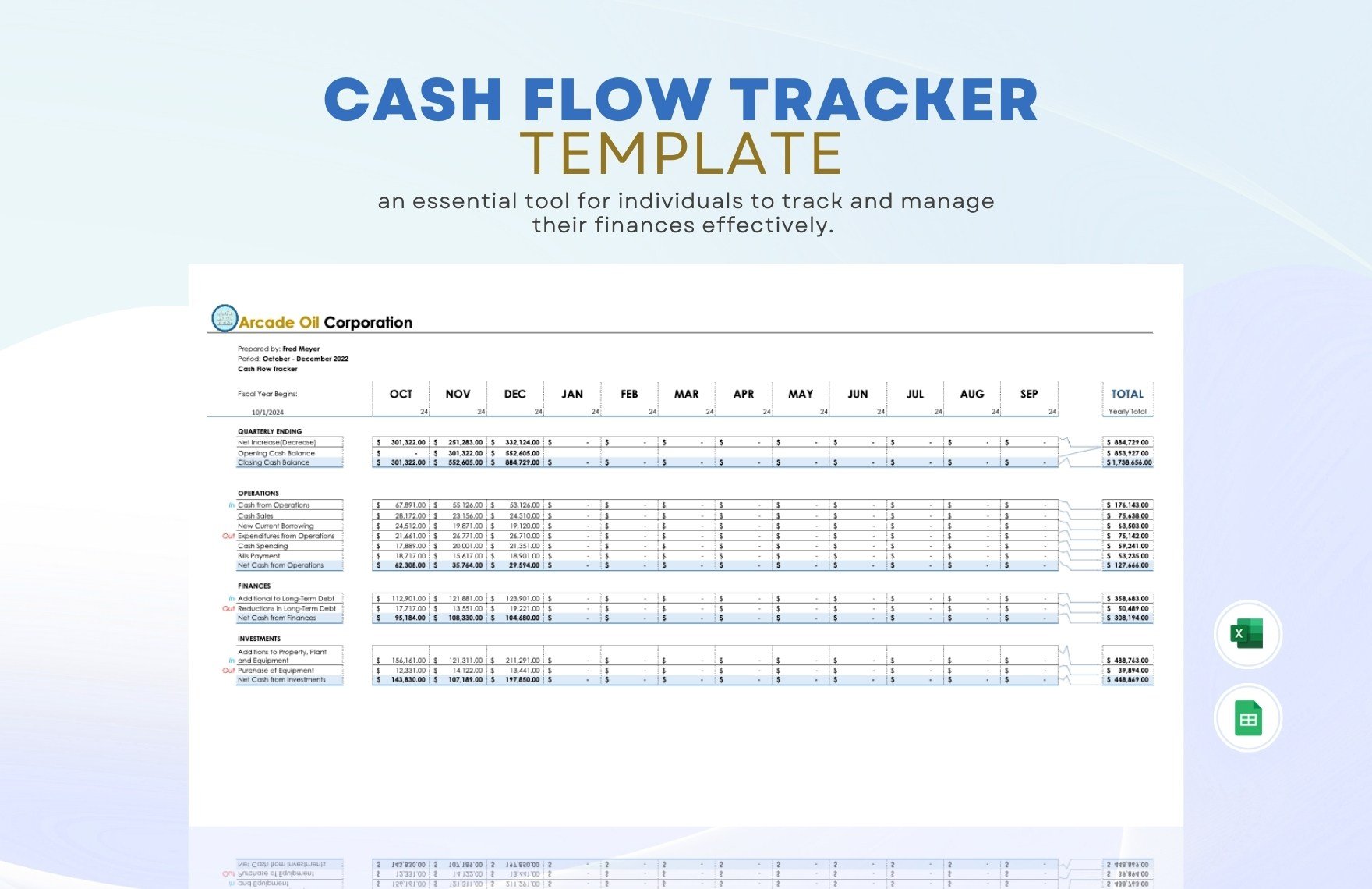 Cash Flow Tracker Template in Excel, Google Sheets