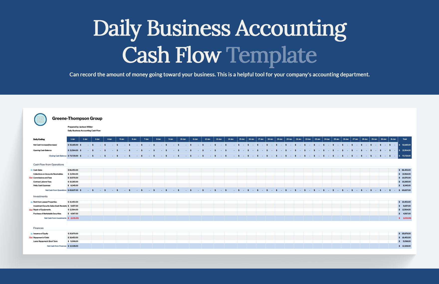 Daily Business Accounting Cash Flow Template