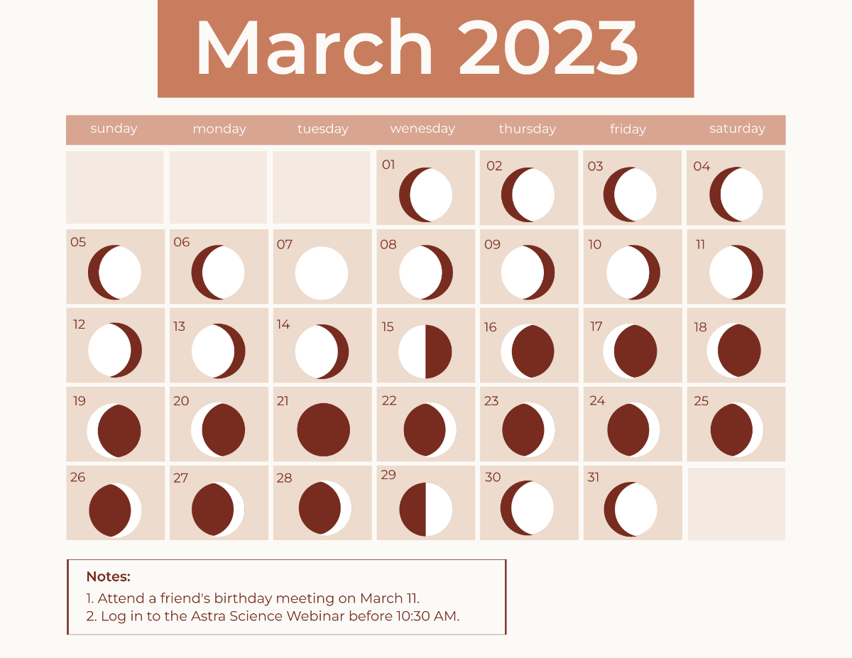 Lunar Calendar March 2023 Template