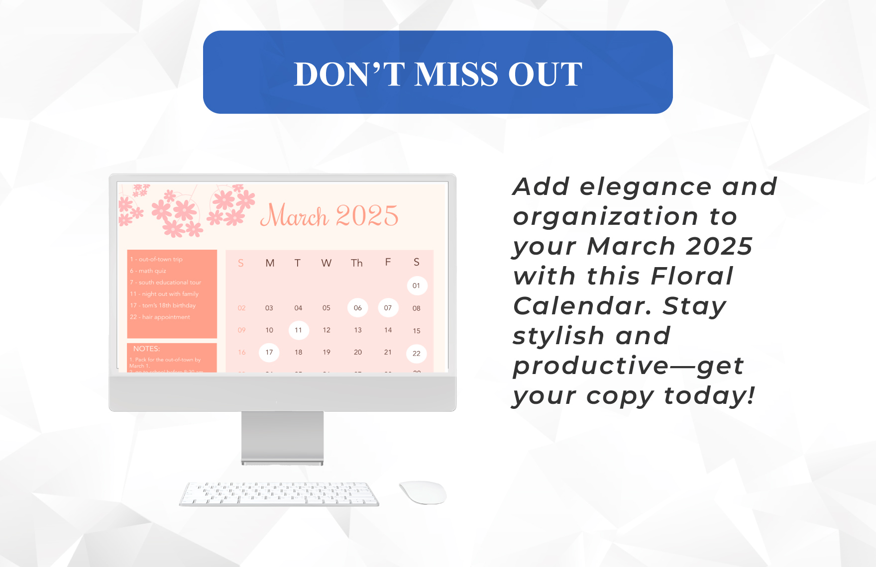 Floral March 2025 Calendar Template