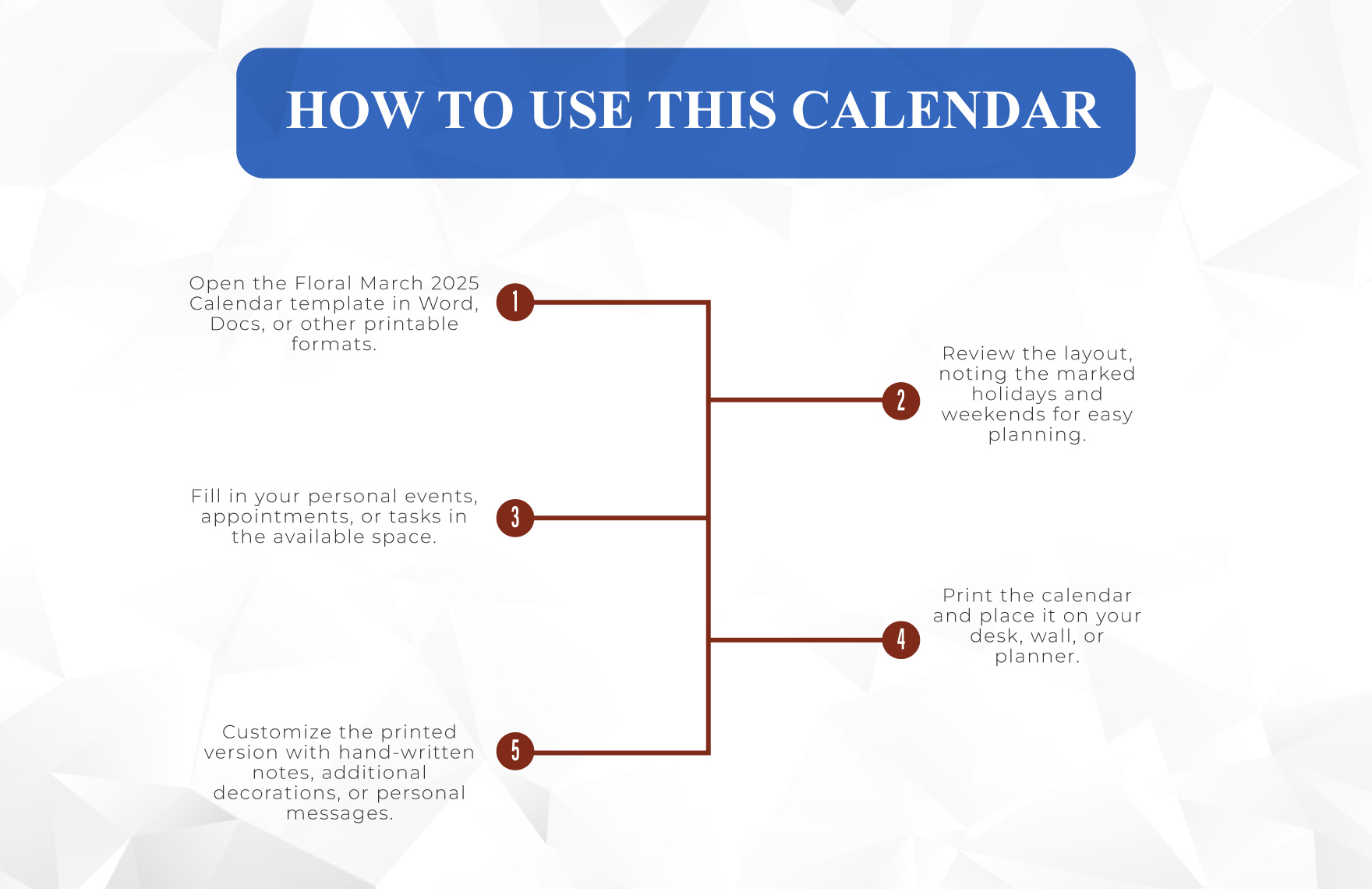 Floral March 2025 Calendar Template
