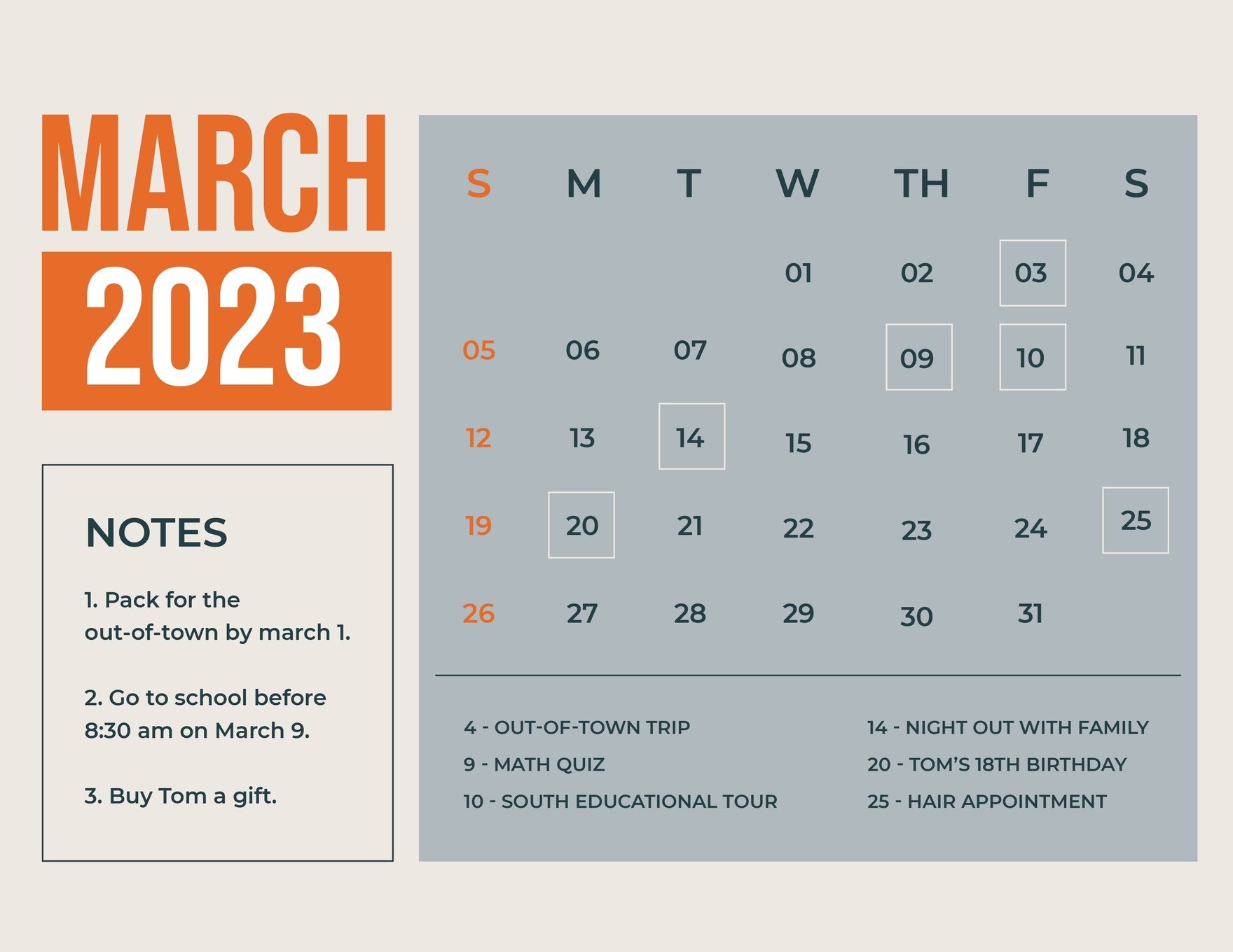 Printable March 2023 Calendar Template
