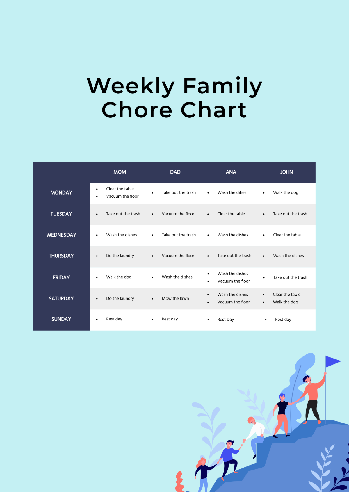 Free Weekly Family Chore Chart Template