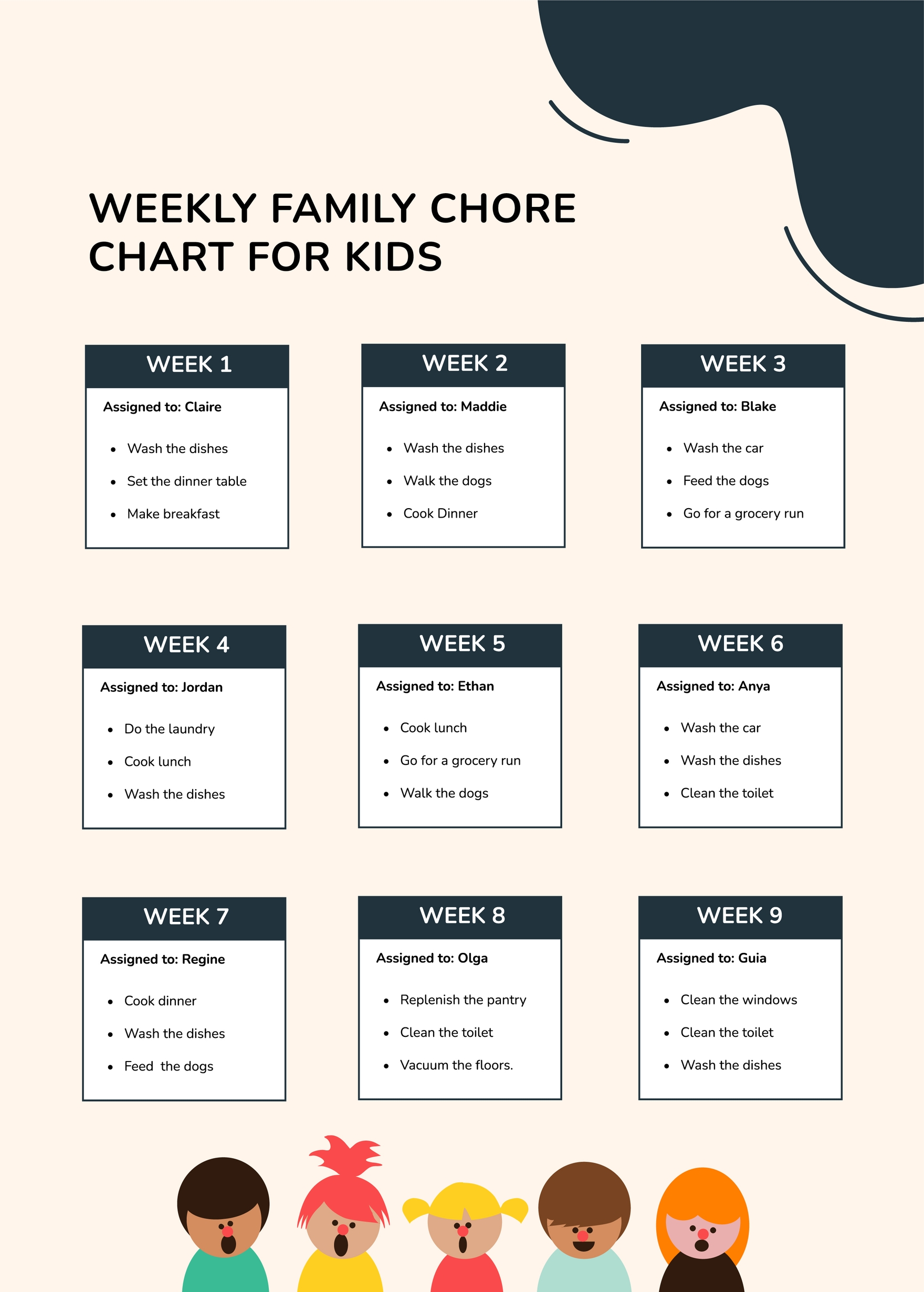 Editable Family Chore Chart Printable Weekly Chore List Kids Adults 