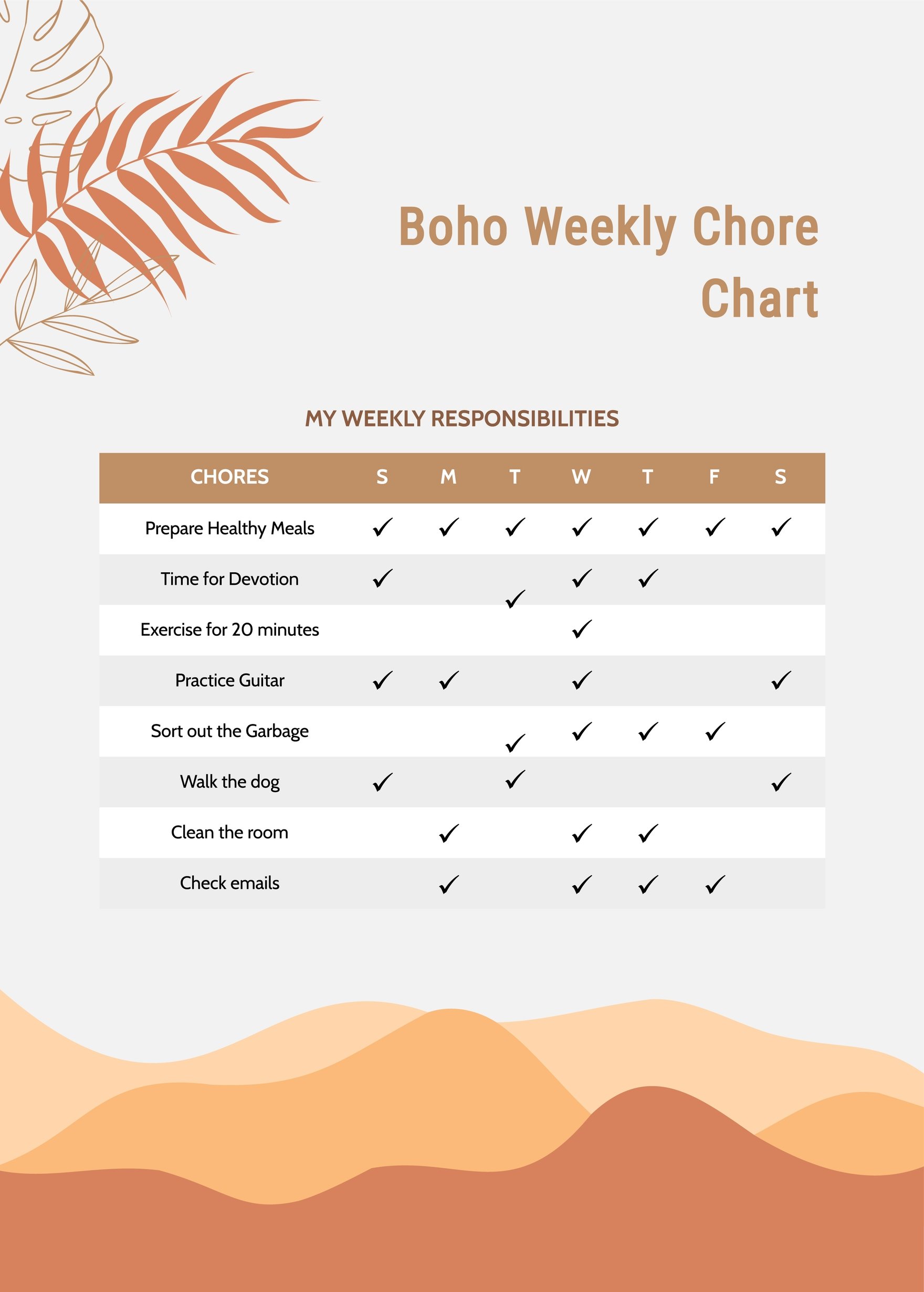 Boho Weekly Chore Chart