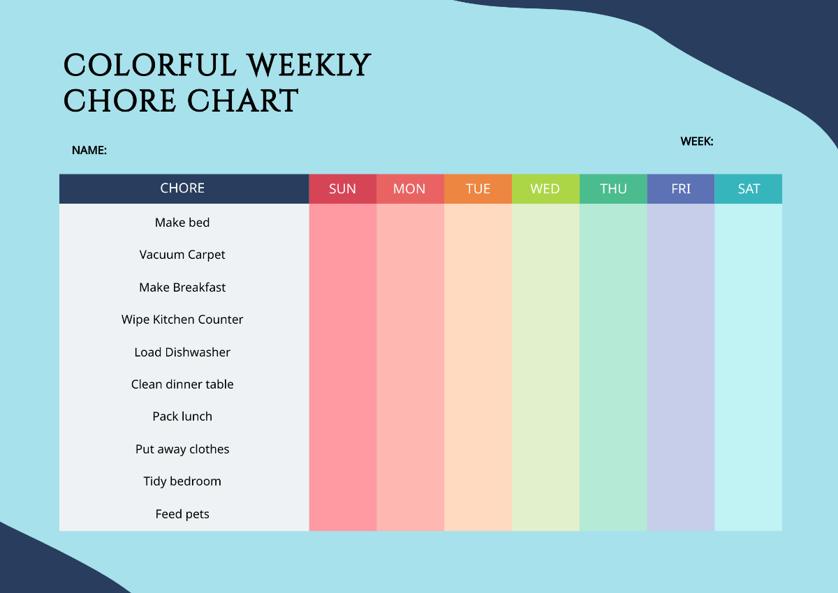 Free Colorful Weekly Chore Chart Template