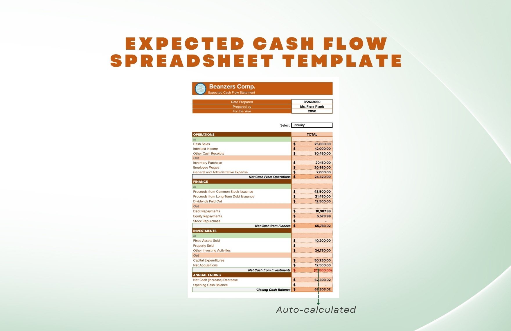 Expected Cash Flows Spreadsheet