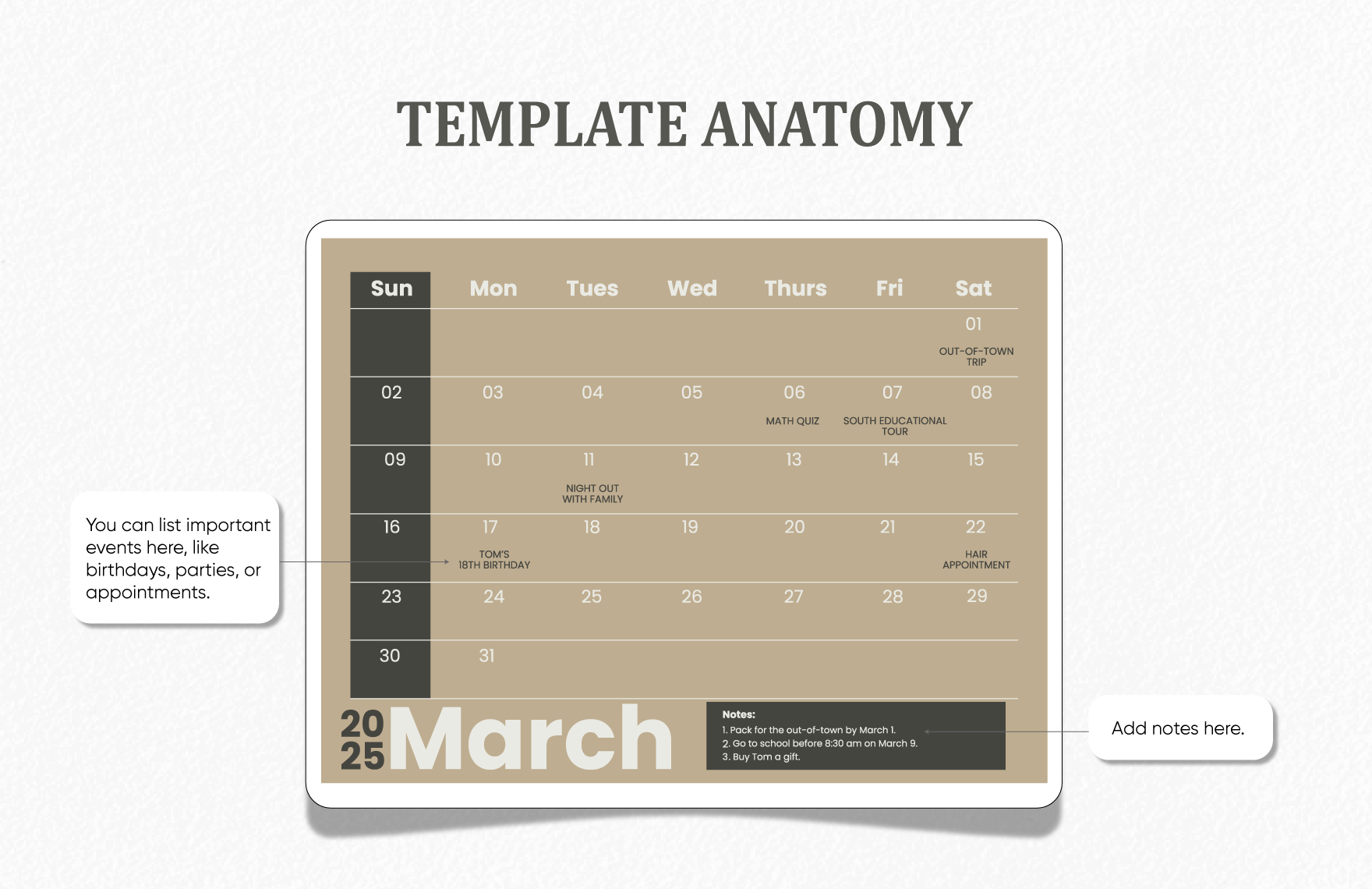 Blank March 2025 Calendar Template