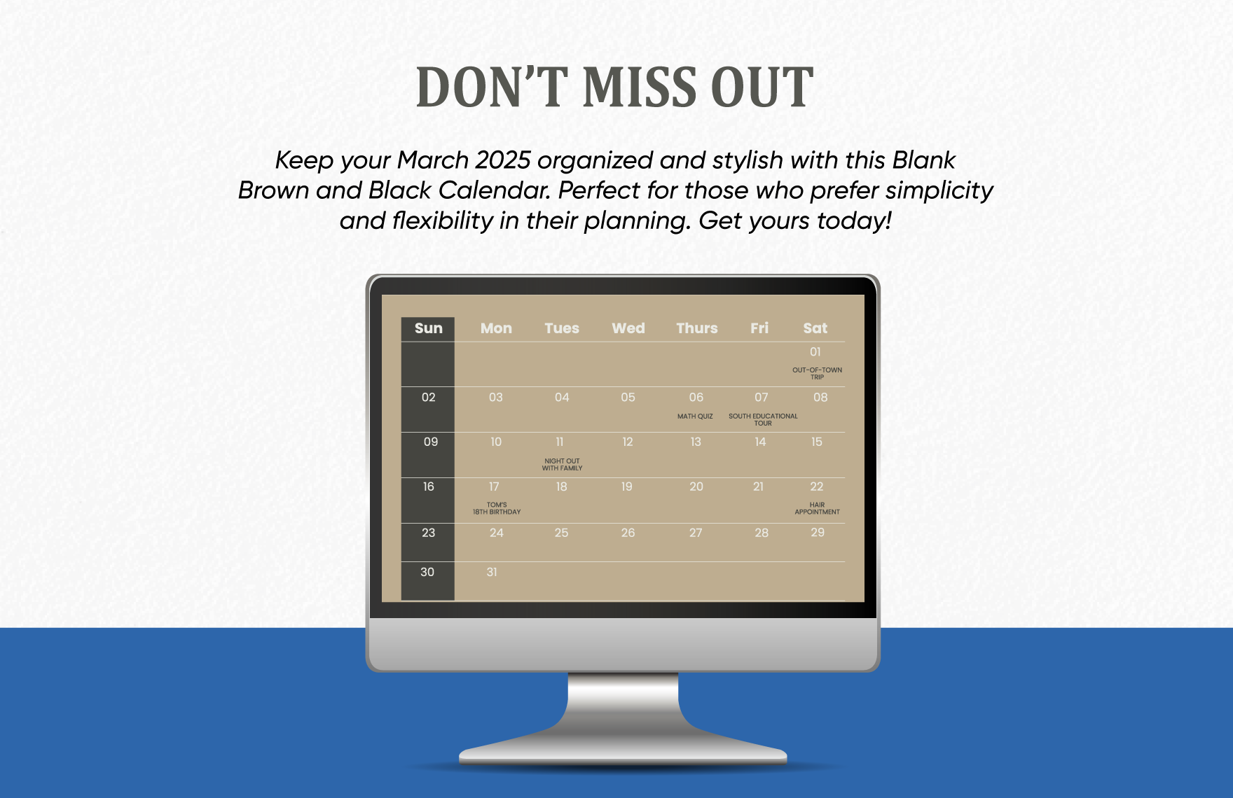 Blank March 2025 Calendar Template