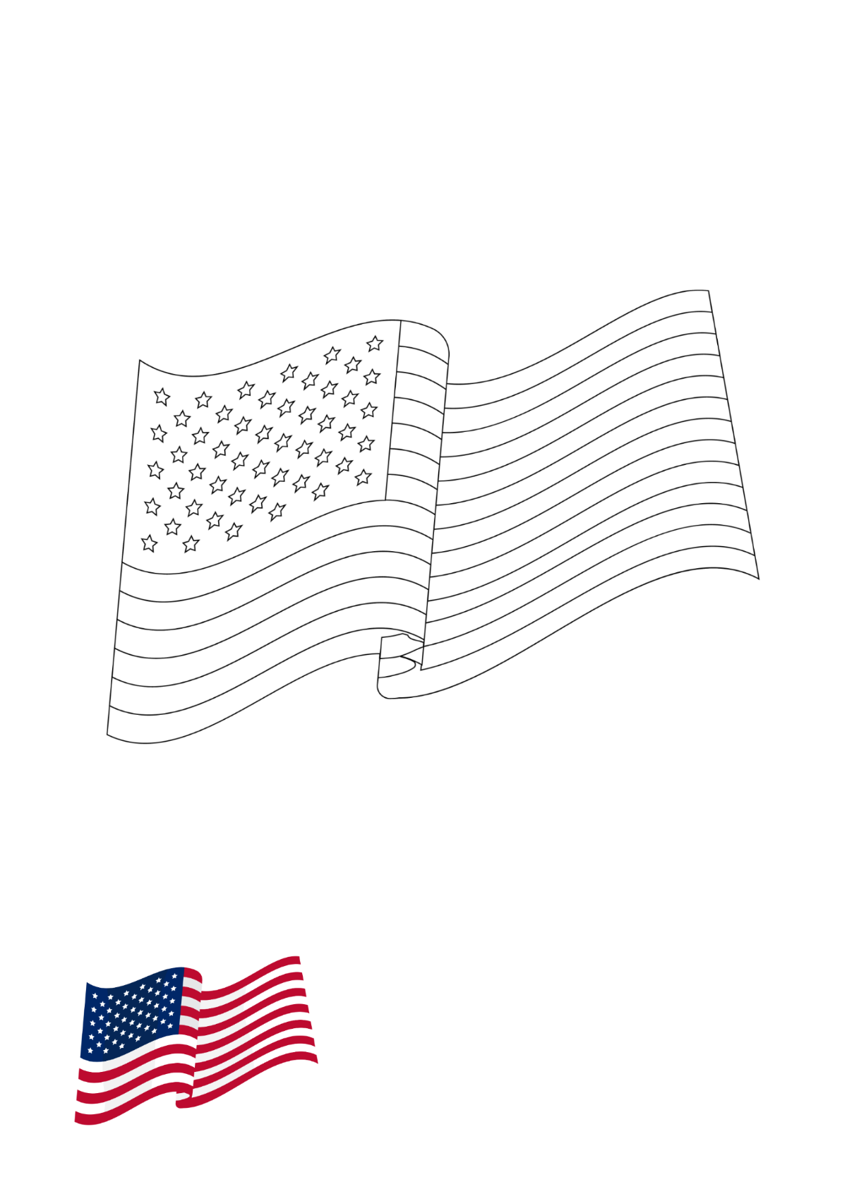 Flowing American Flag Coloring Page Template