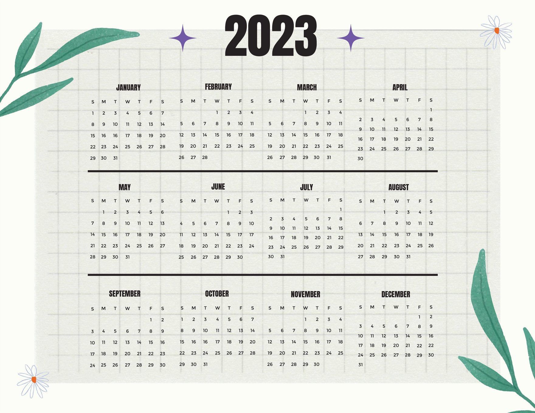 Floral 2023 Calendar Template in Word, Illustrator, PSD
