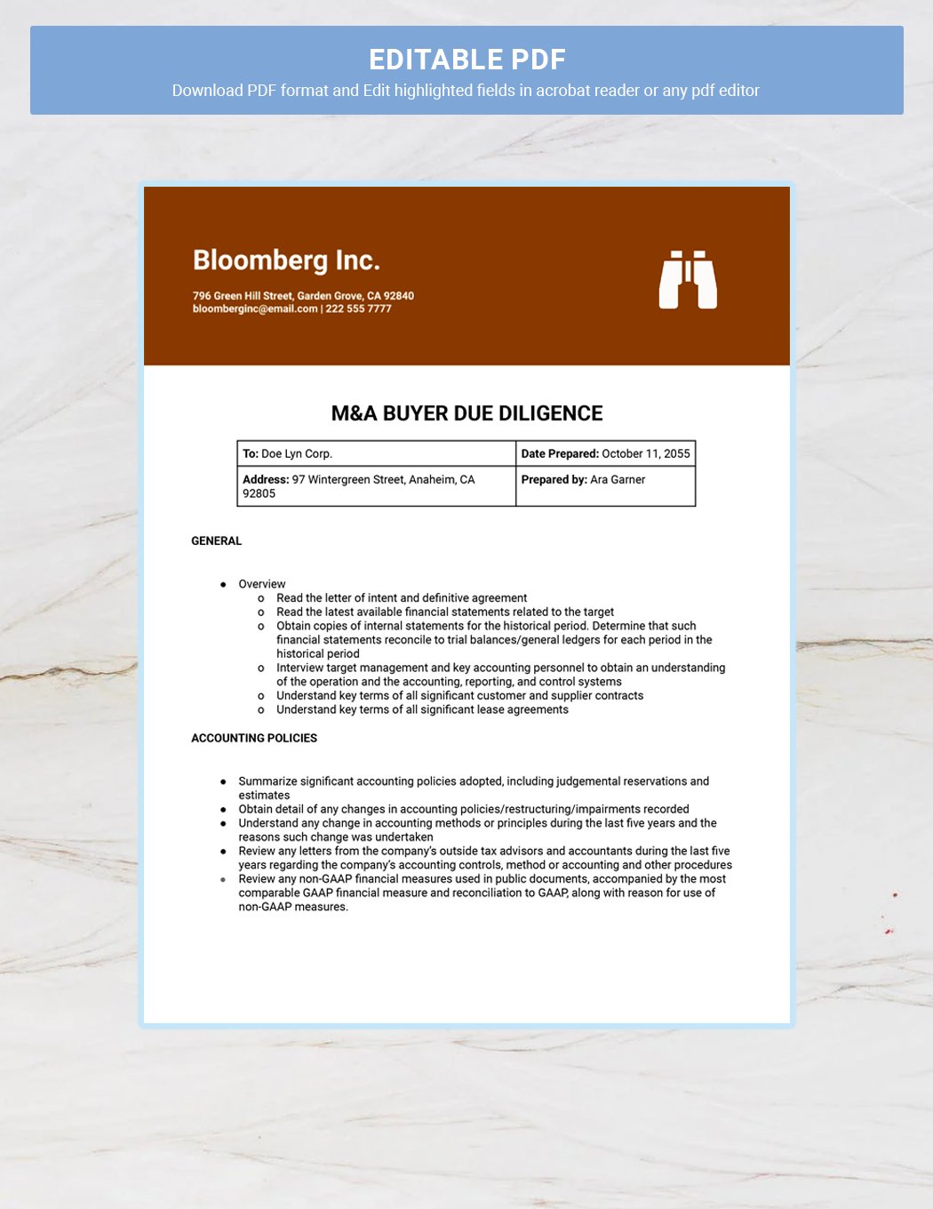 M&A Buyer Due Diligence Checklist