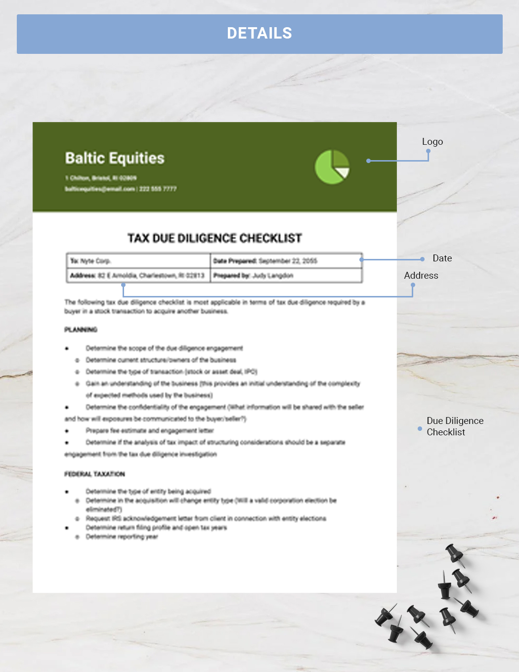 Tax Due Diligence Checklist Template