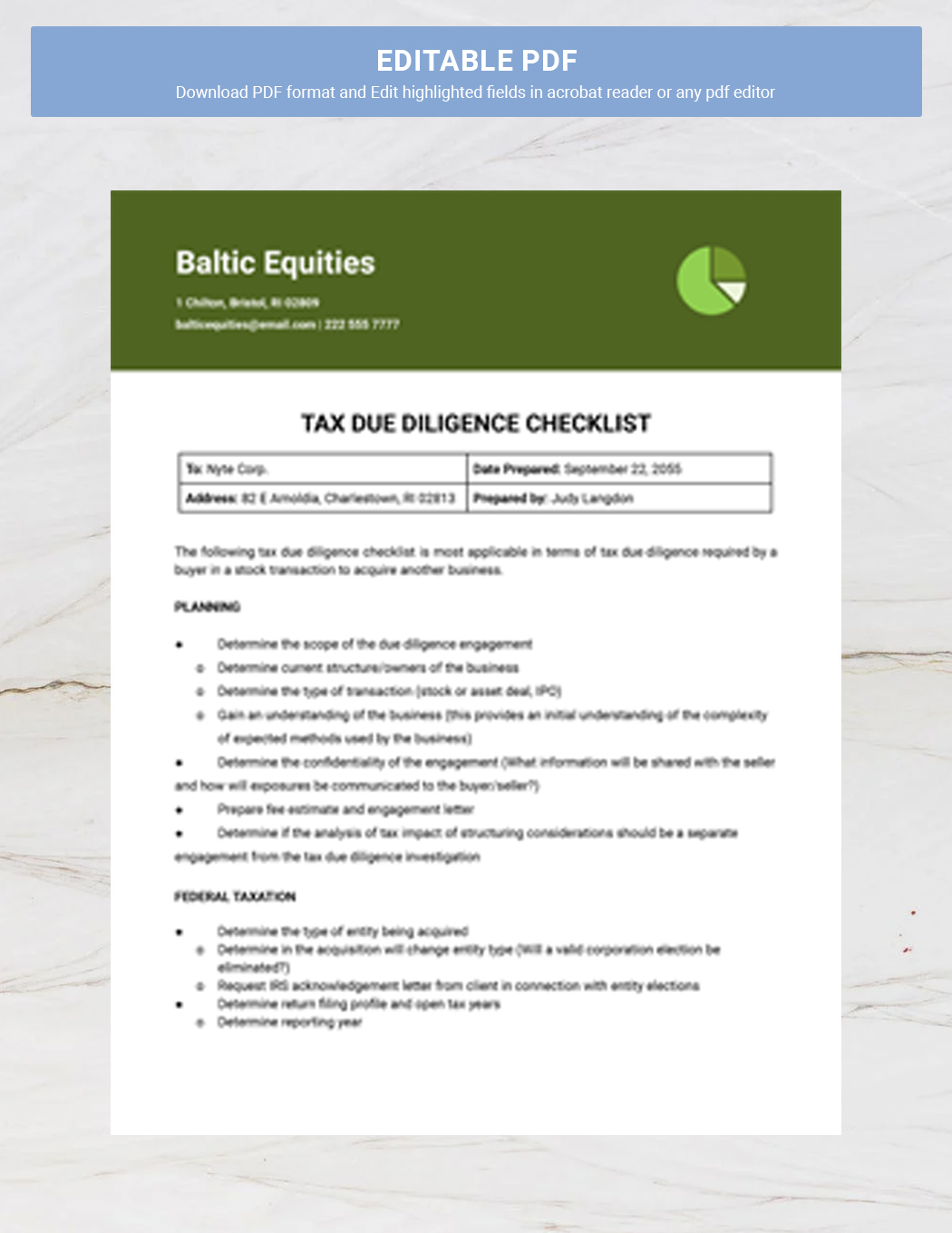 Tax Due Diligence Checklist Template
