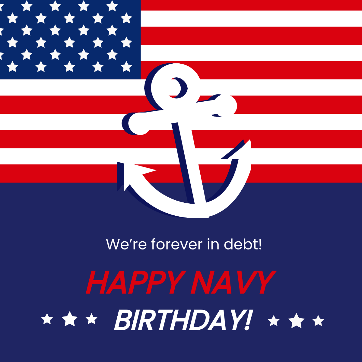 Navy Birthday Greeting Card Vector Template