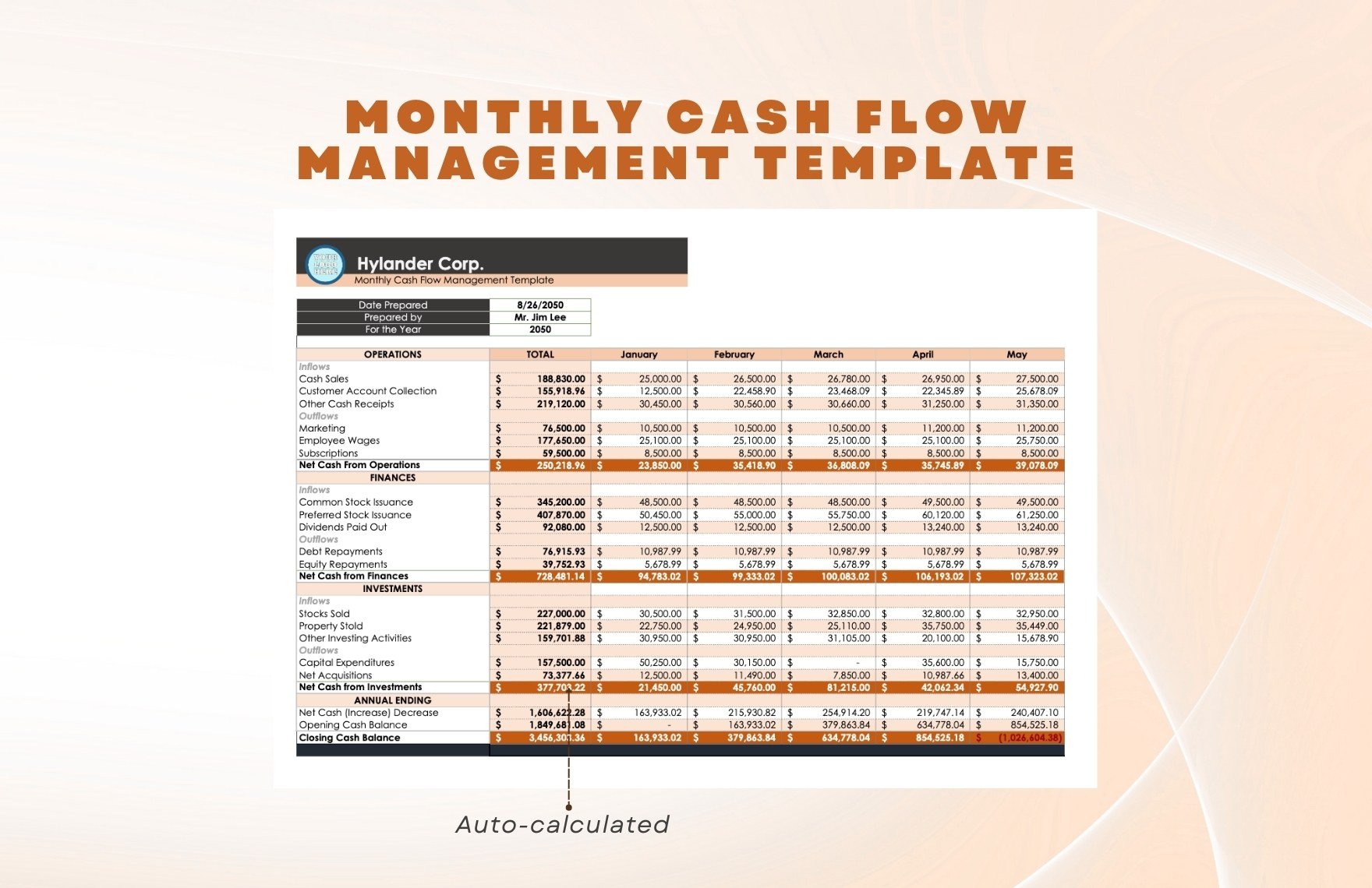 Monthly Cash Flow Management Template