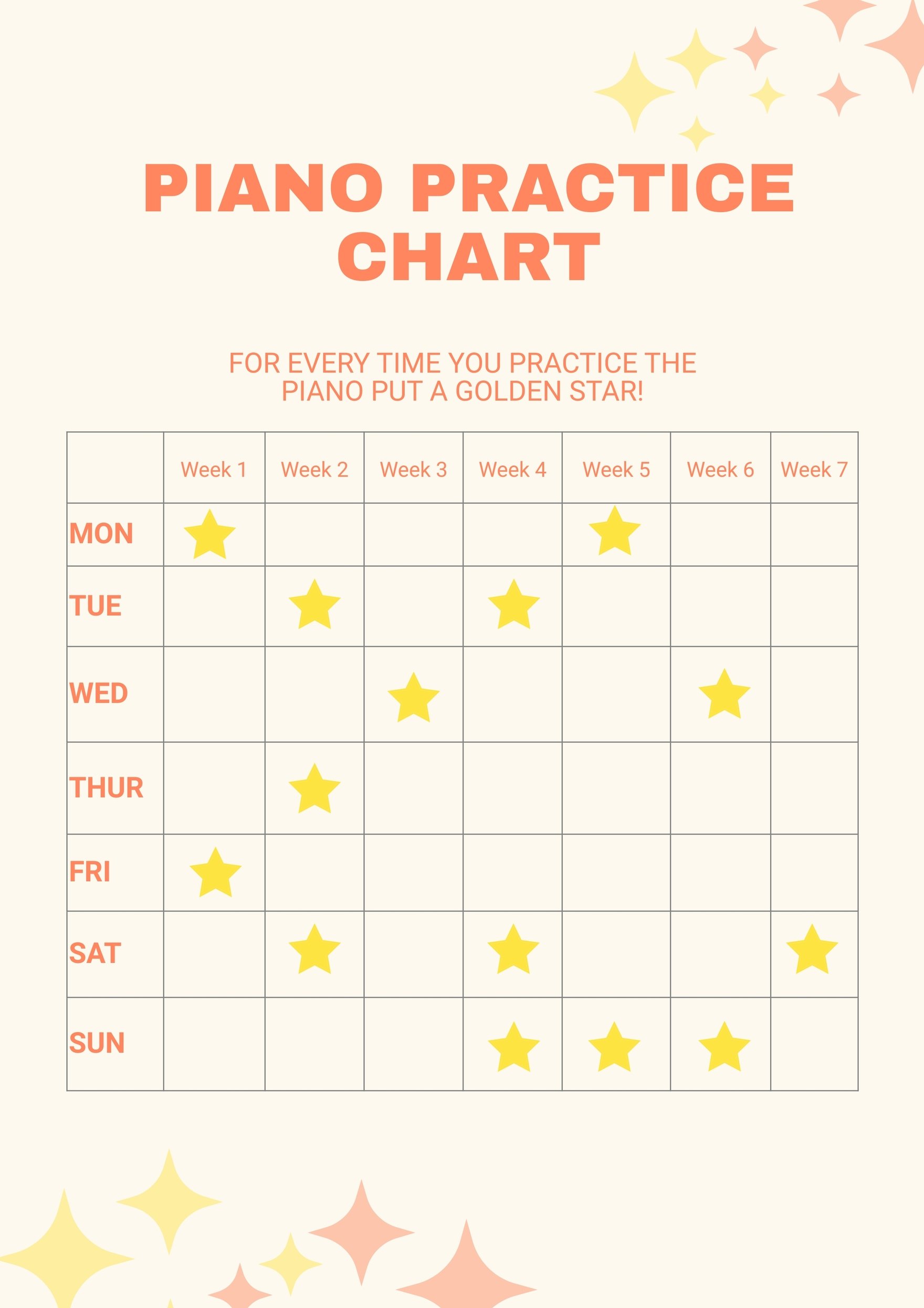 Piano Practice Chart in Illustrator, PDF Download