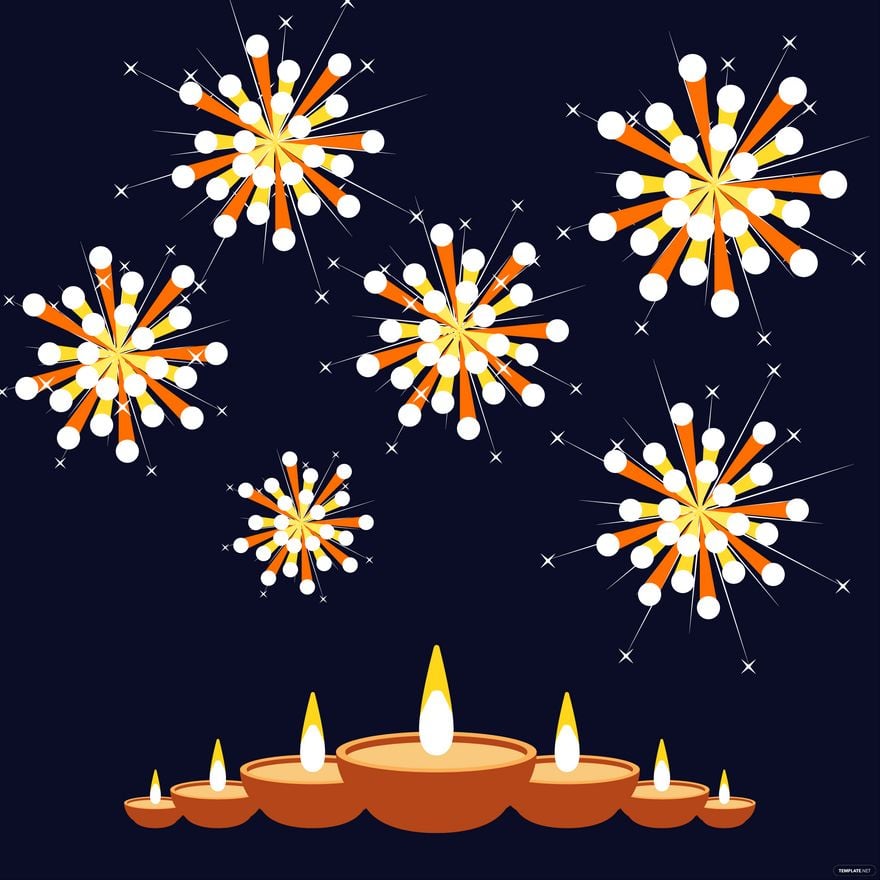 Diwali Fireworks And Diya Vector