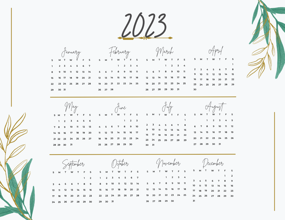 Calligraphy 2023 Calendar Template