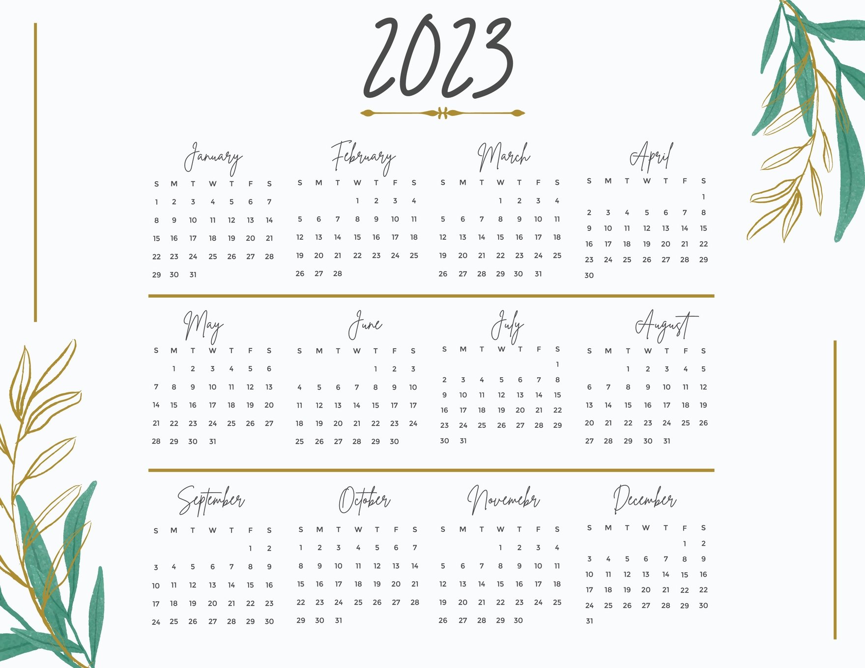 Calligraphy 2023 Calendar in Word, Illustrator, PSD