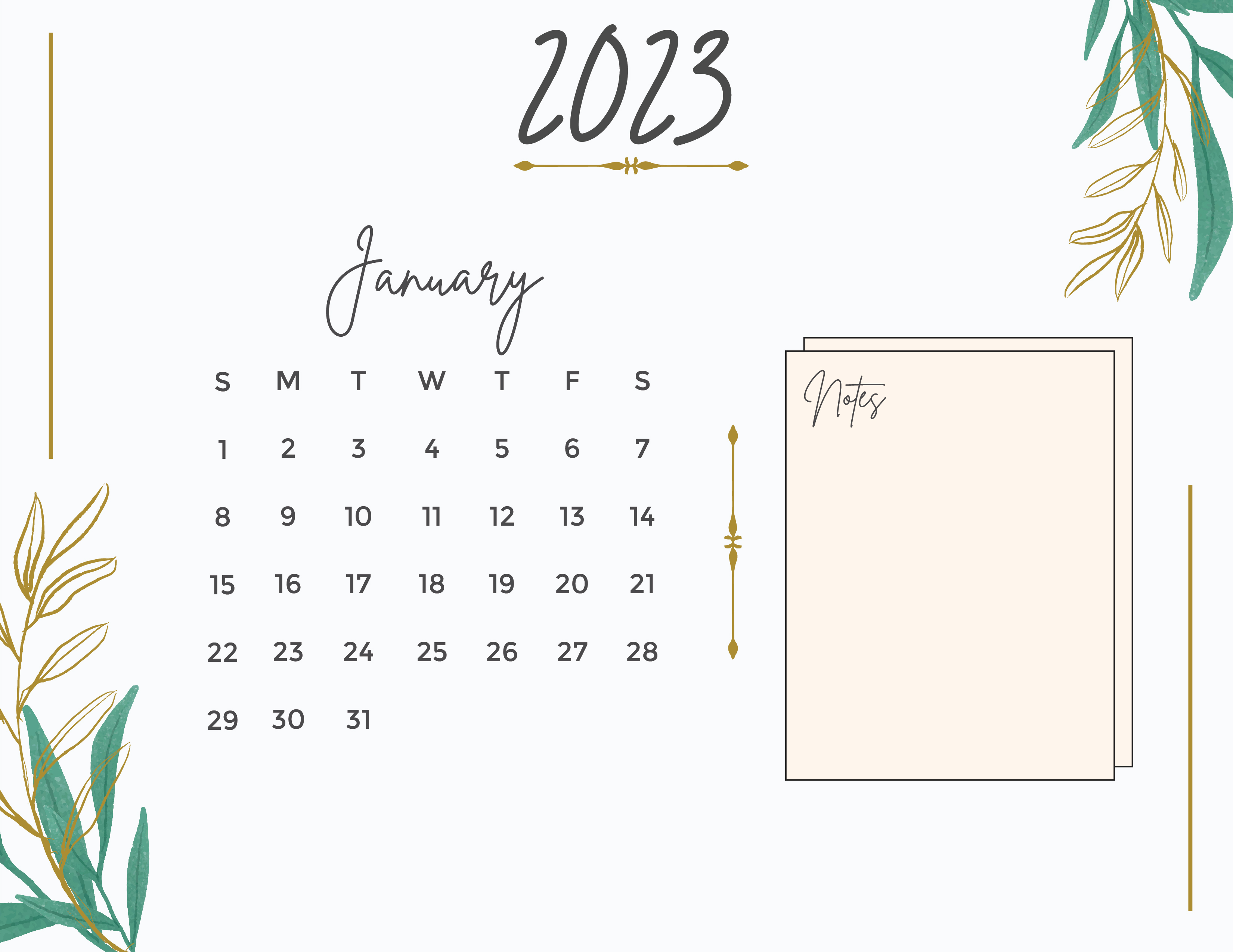 Free Calligraphy 2023 Calendar Template to Edit Online