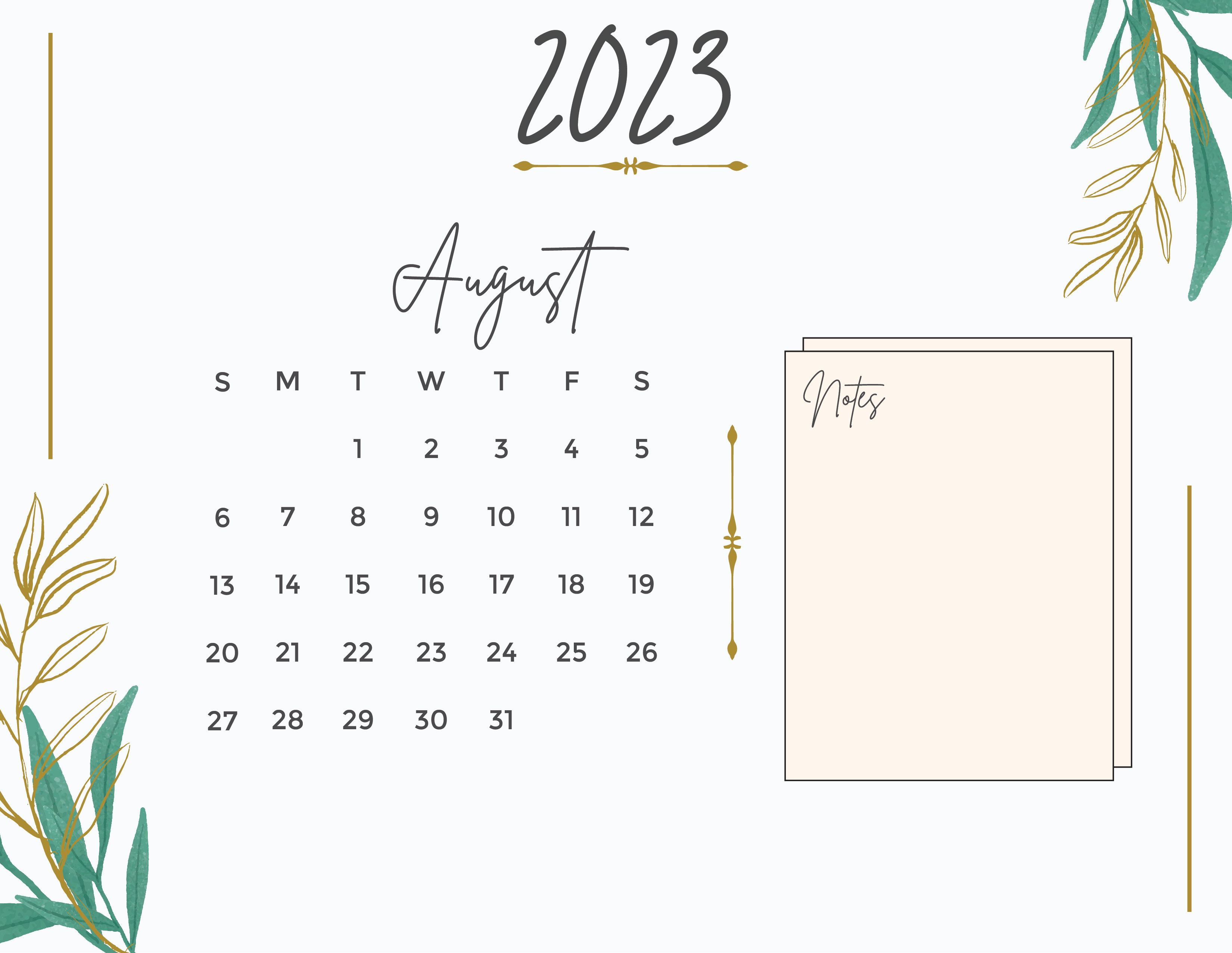 Free Calligraphy 2023 Calendar Template to Edit Online