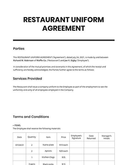 Uniform Agreement Form Template