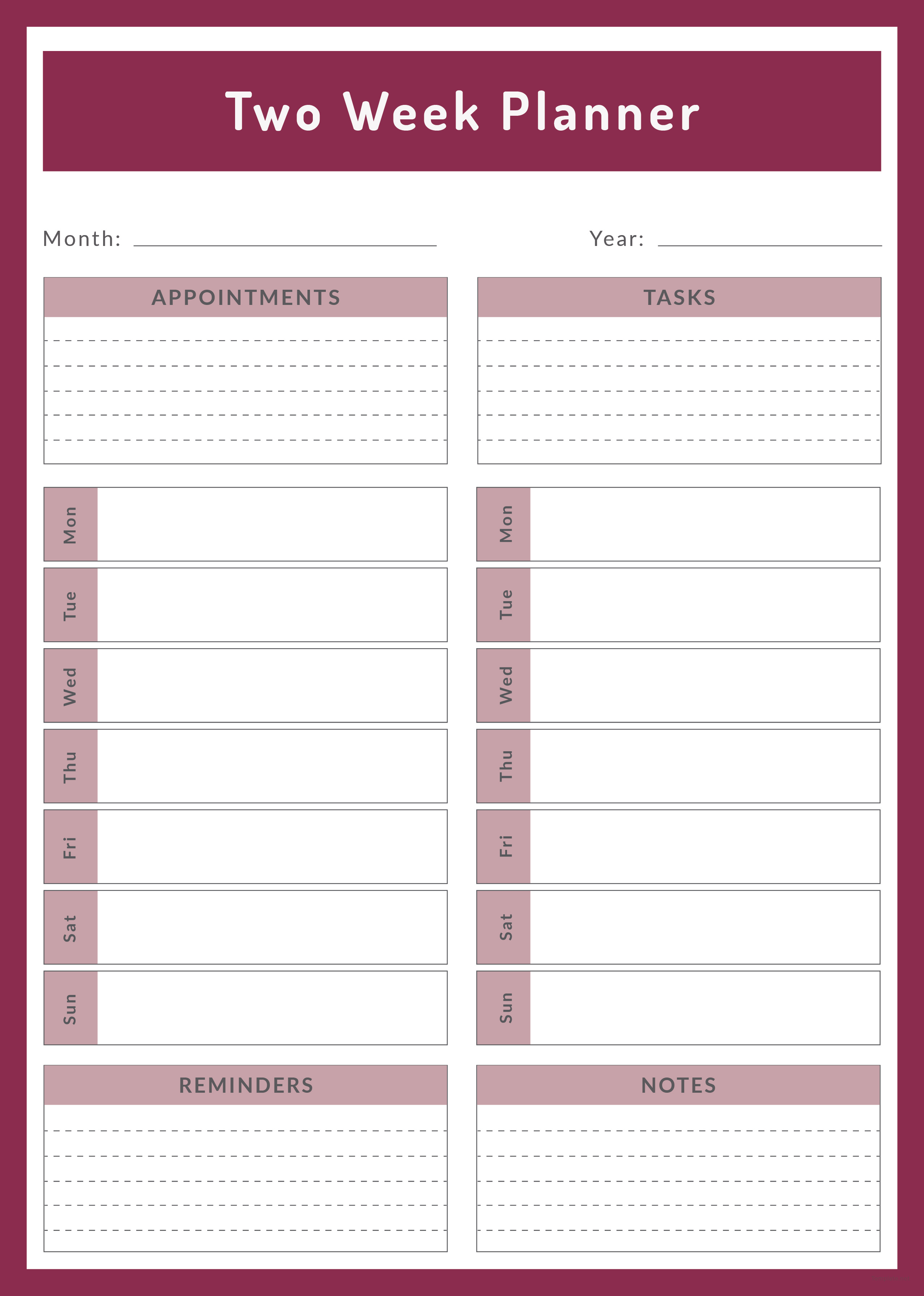 2 Week Planner Template