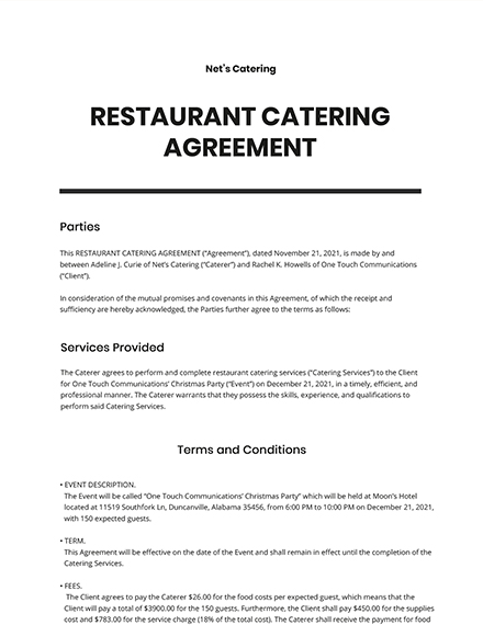 Restaurant Fundraising Agreement Template Google Docs Word Apple 